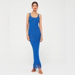 Mango blue knit dress with fringe